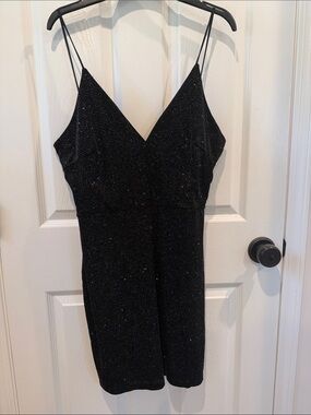 Trac Sparkle Black V-Neck Slip Dress